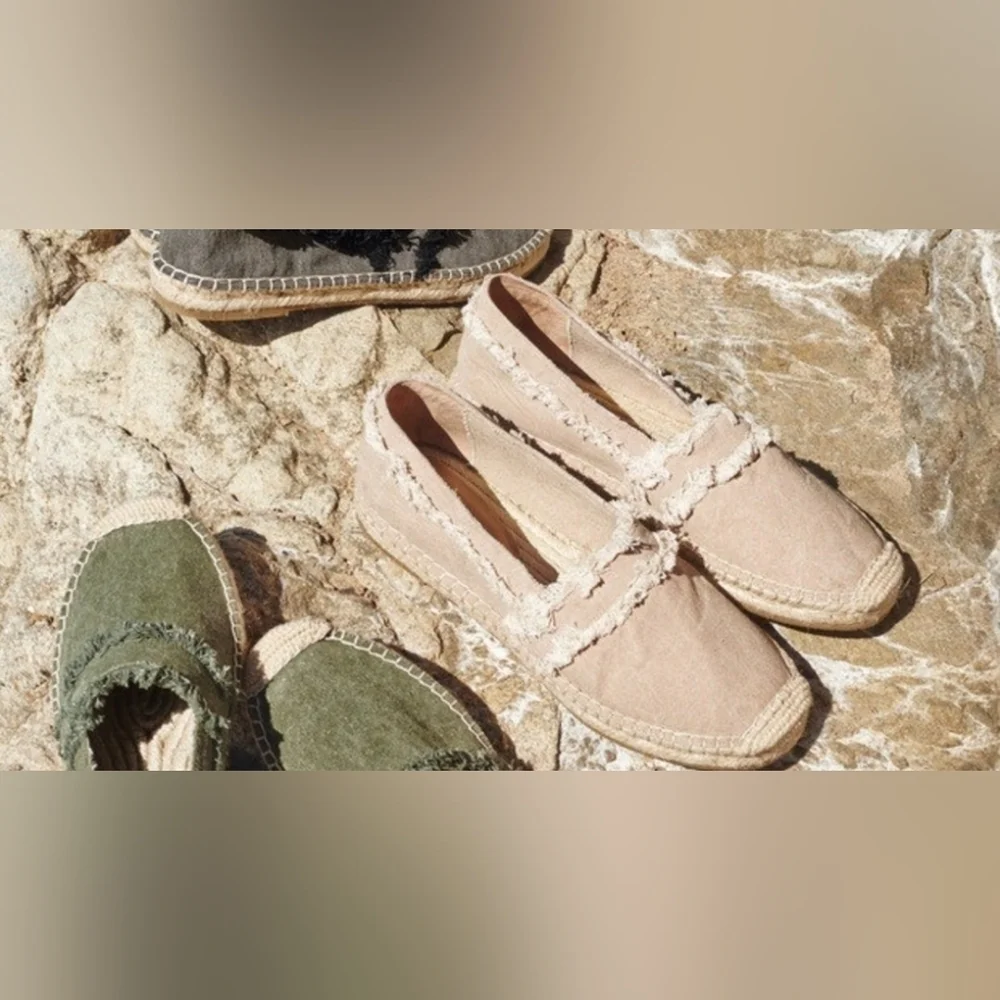 JOIE Vivienne Fringed Canvas Espadrilles Flats In Flax Size Eur 38.5 / US 8